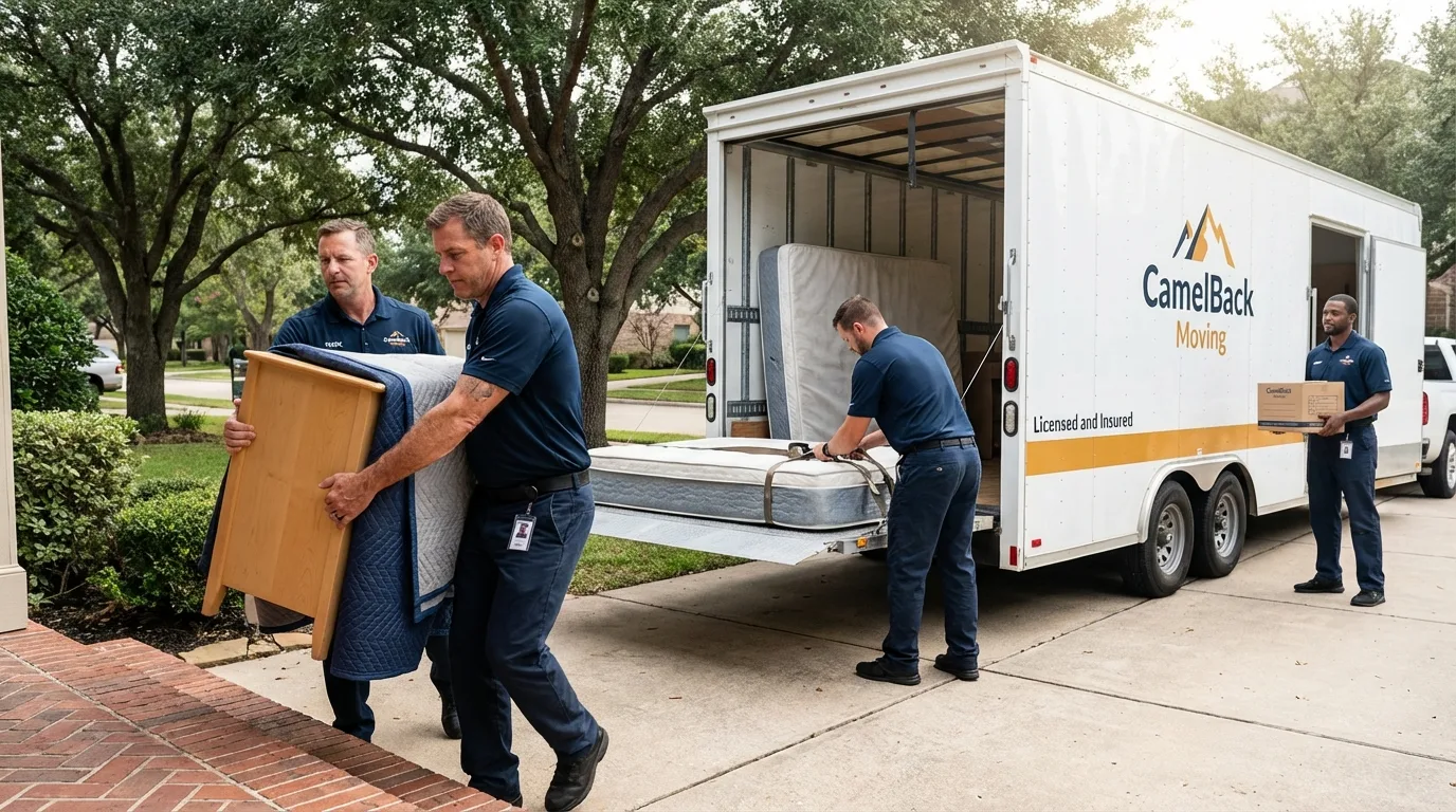 Crew loading residential truck for cross-state move from Newton, IL